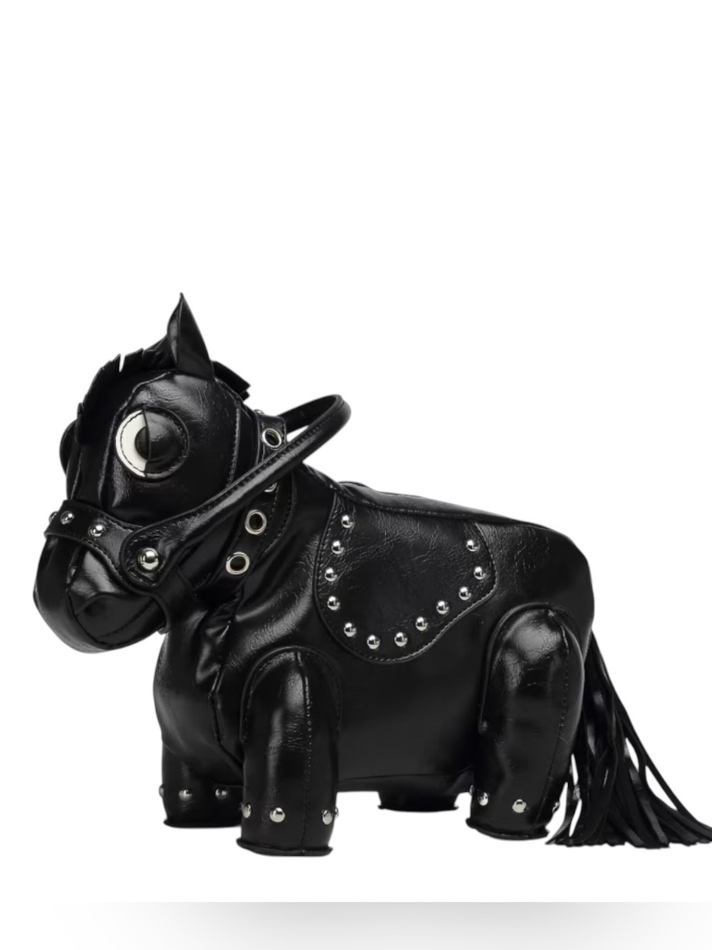 BLACK STUDDED NOVELTY HORSE CROSSBODY BAG